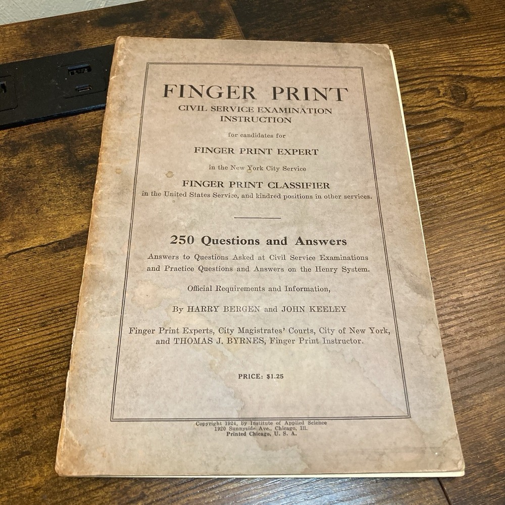 1924 Finger Print Civil Service Examination NYC New York‎ City Henry System